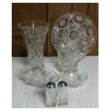 Star of David Pressed Glass Pieces-Pitcher, Vase,