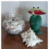Hand Painted Seashell Frog & Assorted Sea Shells