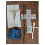 Beaded Rosary and Assorted Religious Decor
