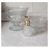 Cut Glass Decanter &  Bowls