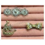 Vintage Silver Filigree Trio of Flowers