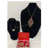 Vintage Cabochon Collar Bib Necklace , Butterly