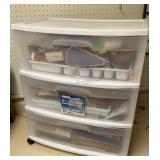3-drawer bin of craft supplies. 15"x21"x25". Bin