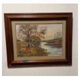 Mid Century Framed Landscape Painting Distressed