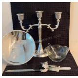 Metal Silver Toned Candelabra, 7-1/2" R Metal