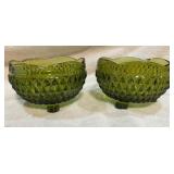 MCM Avacado Green Pressed Glass Footed Candy Dish