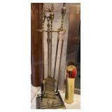 Vintage BRASS FIREPLACE TOOL SET 5 Piece plus