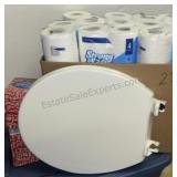 Toilet Seat and Case Full of Toilet Paper 15" x