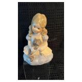 Pottery Girl Holding Cat Ceramic Glazed 6-1/2" H