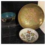 BRASS BOWL INDIA ENAMELED FLOWERS 9" R, Small