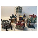 7 Mini Light Up Christmas Village Ceramic 4x4