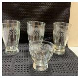 Pilsner Glasses Etched Laurel Design Set of 3