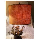 Mid Century Wooden Ship Lamp with Shade.