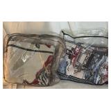 Set of throw blankets with storage bags.