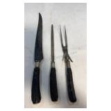 Meat Carving Set Antler Handles w/ Sterling