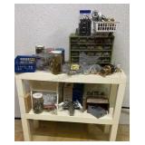 Shelving unit with contents.  Various fasteners