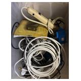 Bin of Cables, Electrical Cords, Power Strip,