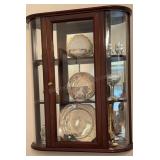 Curved Glass Wall Mounted Curio, Mirrored Back,
