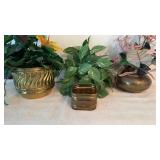 Brass Planters with Artificial Plants