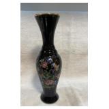 Black Amethyst Glass Vase with Floral Decorations