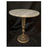 Chinese Reticulated Brass Marble-Top Drinks Table