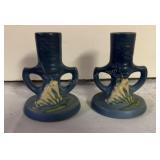 Roseville Freesia Blue candle holder, Circa 1945
