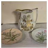 Antique Watering Pitcher , Pair of Plates