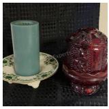 Vintage HOMCO Ruby Red Fairy Lamp - Pressed Glass