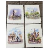 LONDON, PARIS, ROME and SEVILLE PRINTS, 12" x 9"