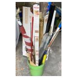 Bucket with assorted tools and American flag