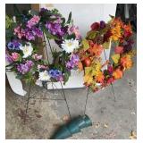 Memorial or seasonal wreaths with stands and