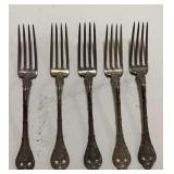 STERLING SILVER 5 Antique Dinner Forks 175g