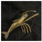 Vintage Mid Century Solid Brass Lobster Crayfish