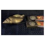 Vintage Brass Shell Ashtray 6", Pair of Brass