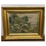 Vintage Print in Gold Wood Frame Clear Glass 18"
