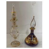 2 Vintage Egyptian Handblown Gold Gilded Glass