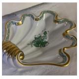 HEREND Chinese Bouquet Large Green Shell Dish by