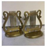 Vintage Solid Brass Bookends Harp Bookends