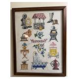 Cross Stitch Textile Art Hand Made 16" x 20"