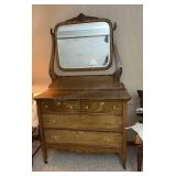 Antique 4 Drawer Tiger Oak Dresser serpentine