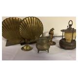 Vintage Brass Items, Shell Bookends, Lantern with