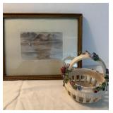 Italian Pottery Small Ceramic Basket , Vintage