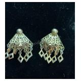 Vintage Art Deco Silver Toned  Clip on Earrings