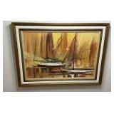 MID CENTURY NAUTICAL PAINTING LARGE IMPRESSIONISM