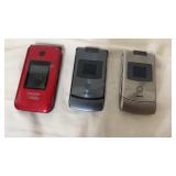 3 Flip Phones Cellphones No Chargers Pair of