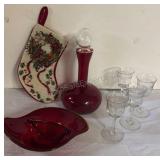 Vintage Viking Glass Ruby Red Decanter Clear