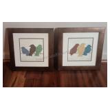 Pair of Framed Bird Prints  11x11