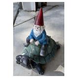 Outdoor Yard Decor Gnome in a Turtle 17x18