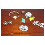 Vintage Screwback Earrings, Pins & Watch