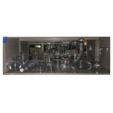 Shelf lot of glass items. Buyer takes what they